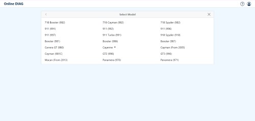 Supported Porsche models in Online DIAG